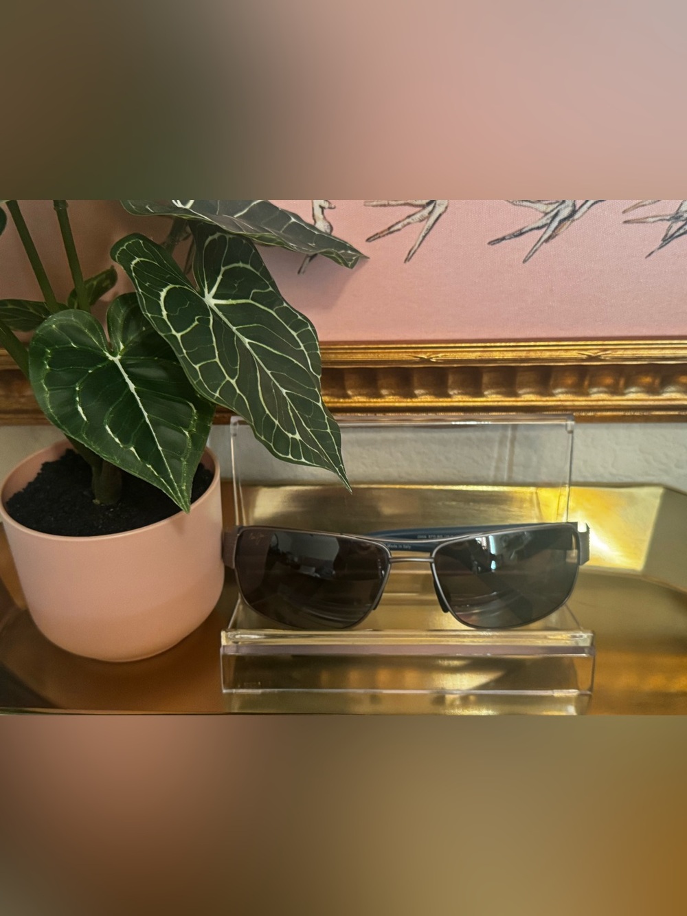 Maui Jim Rectangular Polarized Sunglasses Blue Black Titanium Italy w/ Case